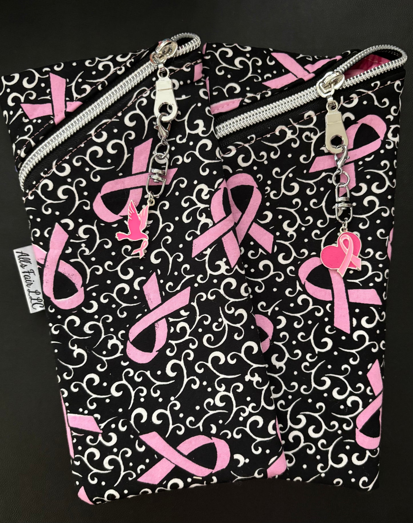 Breast cancer offset zipper pouch