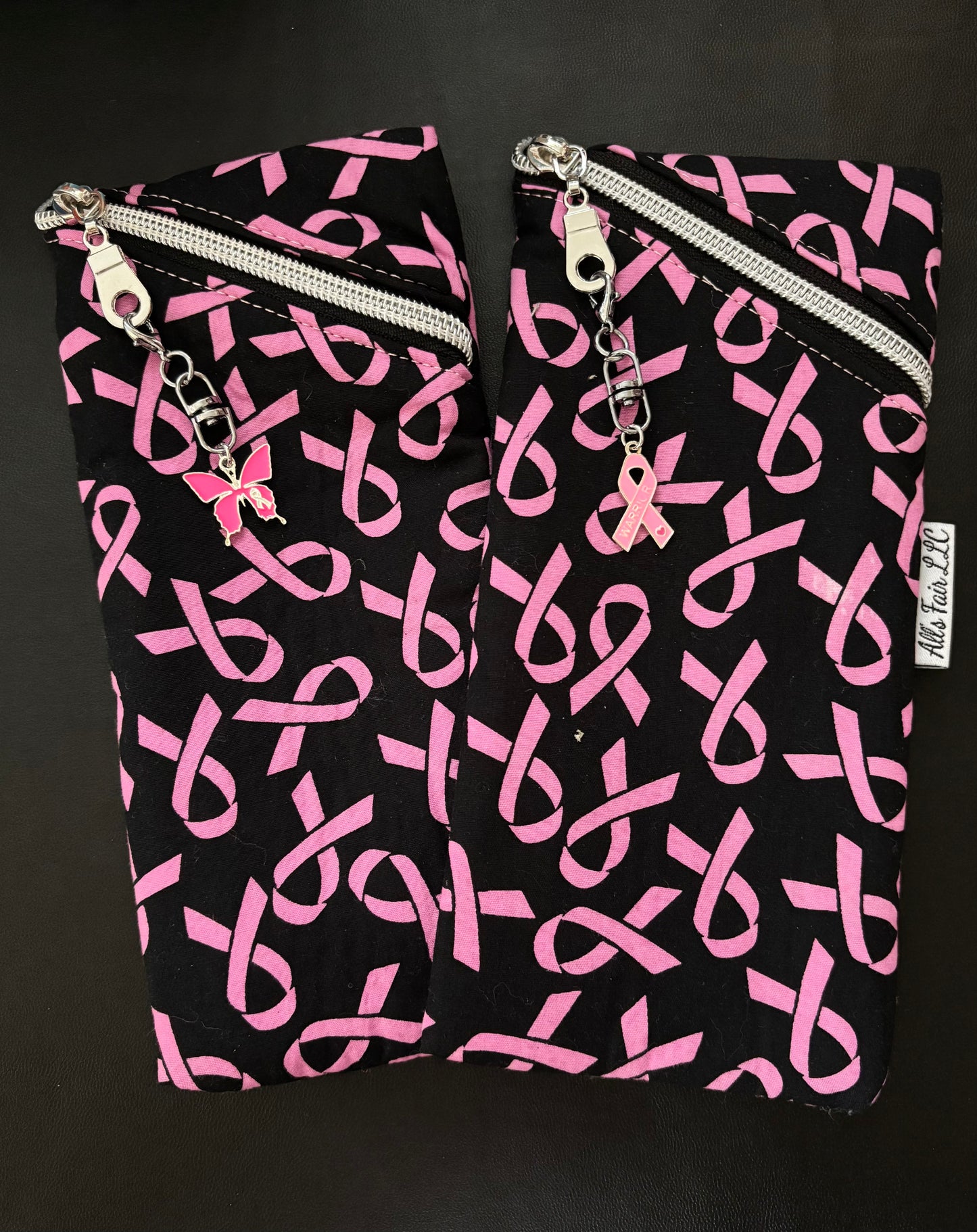 Breast cancer offset zipper pouch