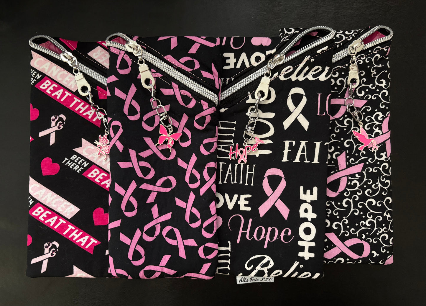 Breast cancer offset zipper pouch