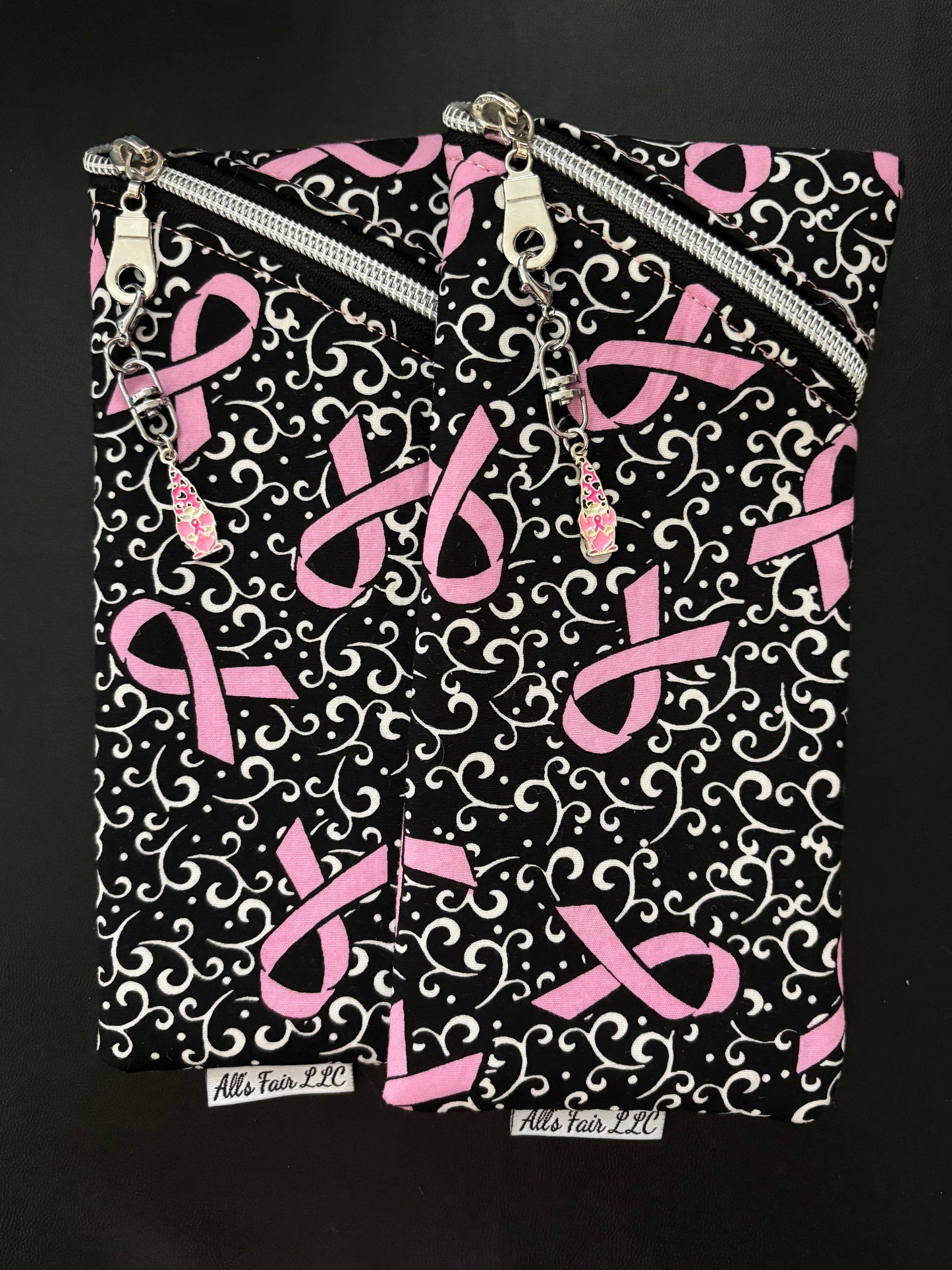 Breast cancer offset zipper pouch