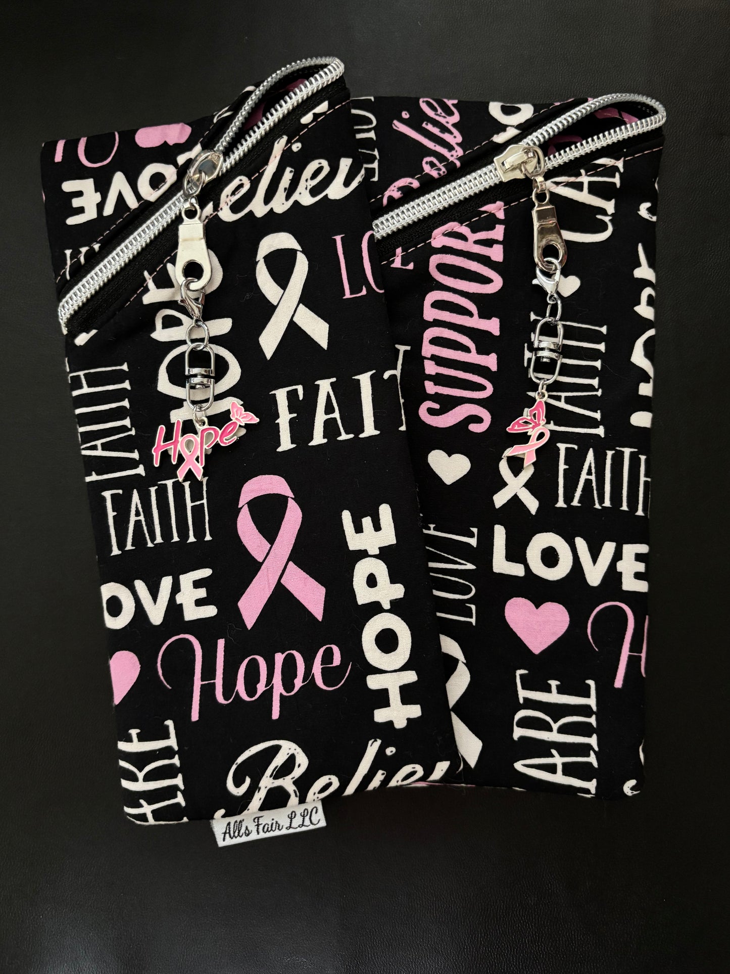 Breast cancer offset zipper pouch